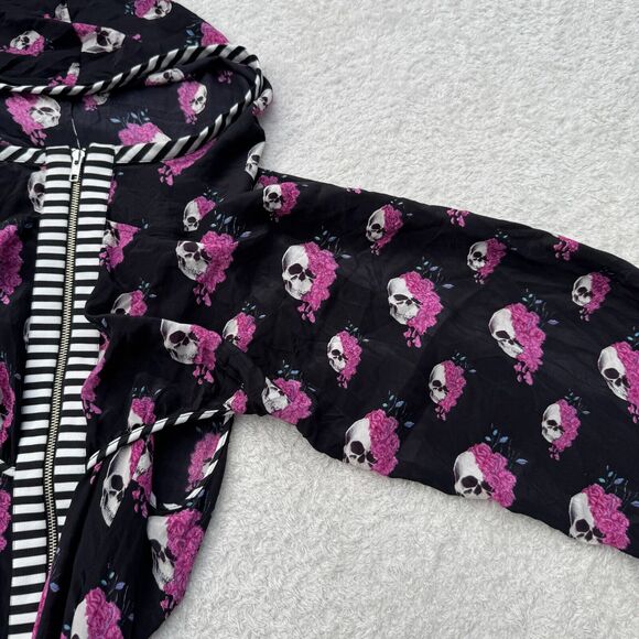 Women's Skull Print Hoodie Floral AOP Washed Silk Puff Sleeves Size M Tilly Rose - Picture 9 of 11
